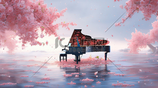 音乐中插画图片_玫瑰花海中的钢琴3