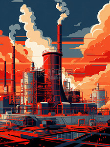 钢铁工业插画图片_工业站核电站插画12