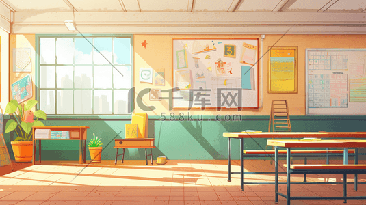 马上开学了插画图片_彩色开学季学校教室场景插画33