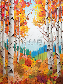 秋天树木白桦树剪纸艺术7