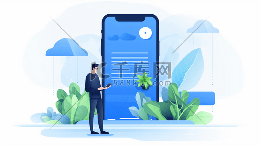 蓝色科技商务风插画图片_蓝色移动互联网手机商务办公人士插画4