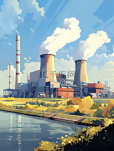 钢铁工业插画图片_工业站核电站插画15