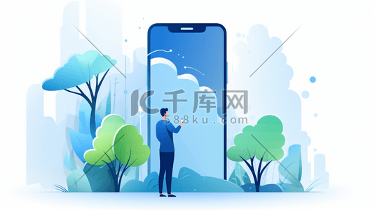 蓝色科技商务风插画图片_蓝色移动互联网手机商务办公人士插画6