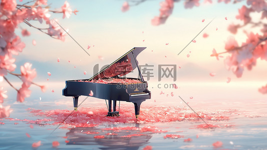 音乐中插画图片_玫瑰花海中的钢琴1
