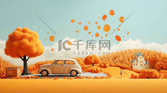 橙色秋季旅游插画12