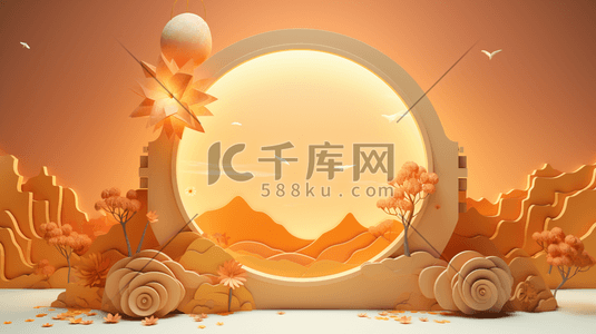 中秋圆月中国风赏月3D立体插画19