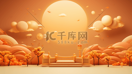 中秋圆月中国风赏月3D立体插画11