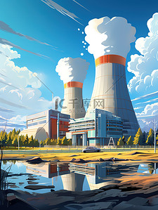 按钮纯色工业插画图片_工业站核电站插画4
