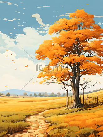 大树7个人vip和企业vip免费下载插画小清新唯美治愈秋天风景插画企业