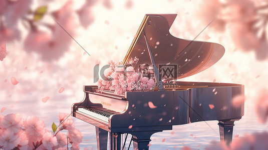 音乐中插画图片_玫瑰花海中的钢琴4