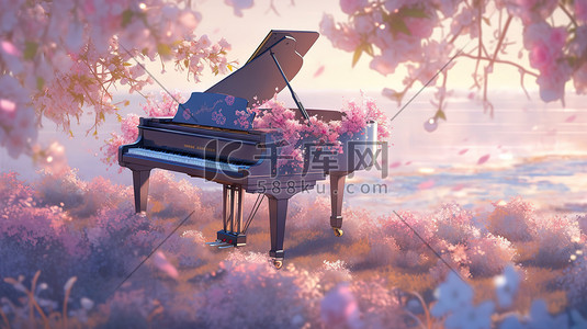 音乐中插画图片_玫瑰花海中的钢琴13