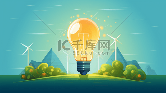 绿色环保节能能源插画图片_彩色扁平化新能源电灯泡插画11