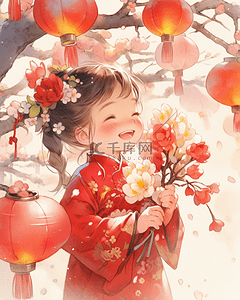 国潮梅花插画图片_中国风国潮女孩新年梅花插画