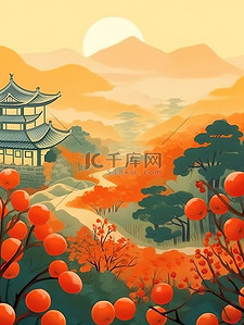 美丽树叶插画图片_秋天的色调树木美丽的风景9