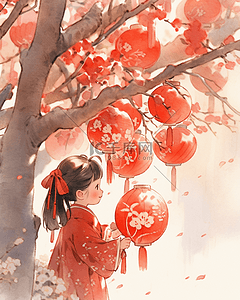 新年梅花插画图片_中国风国潮女孩新年梅花插画