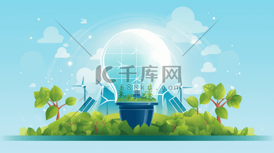 绿色环保节能能源插画图片_彩色扁平化新能源电灯泡插画3