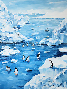 ai南极插画图片_南极冰川可爱的小企鹅场景16