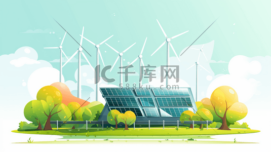 风机发电插画图片_风力发电生态环保插画5