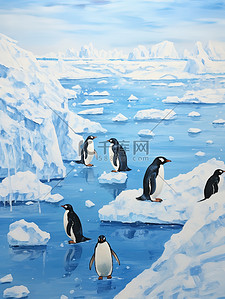 南极海硅藻泥插画图片_南极冰川可爱的小企鹅场景12