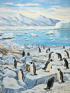 南极地区插画图片_南极冰川可爱的小企鹅场景15