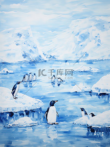 南极海硅藻泥插画图片_南极冰川可爱的小企鹅场景9