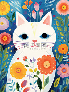 故事插画图片_儿童故事书风格可爱白猫插图18