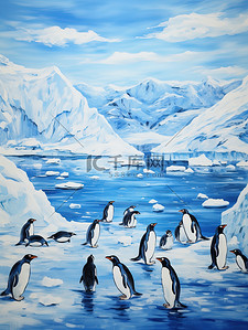 ai南极插画图片_南极冰川可爱的小企鹅场景5