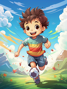 一个踢足球的小男孩卡通插画13