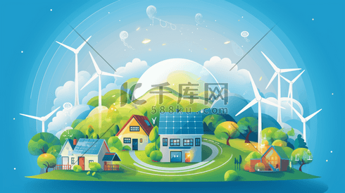风力发电生态环保插画15