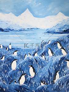 南极的插画图片_南极冰川可爱的小企鹅场景20