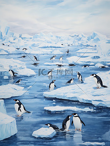 南极的插画图片_南极冰川可爱的小企鹅场景10