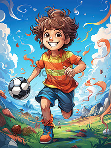 一个踢足球的小男孩卡通插画9