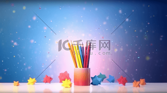 铅笔拟人插画图片_清新唯美铅笔摆件教室桌面插画4