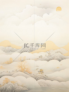 金色的中国山水工笔画湖光山水7