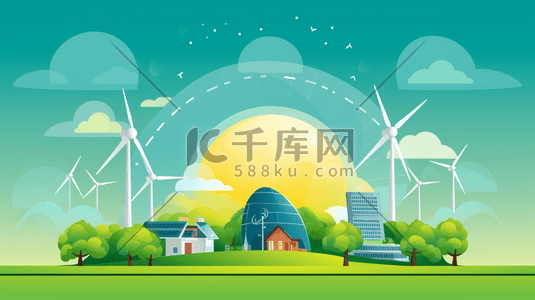 燃气发电厂插画图片_风力发电生态环保插画12