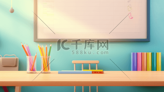 铅笔拟人插画图片_清新唯美铅笔摆件教室桌面插画2