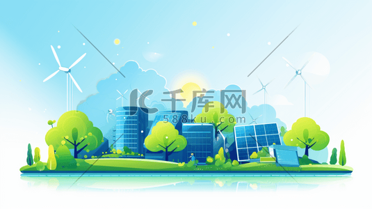 数字生态插画图片_风力发电生态环保插画3