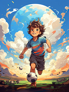 一个踢足球的小男孩卡通插画19
