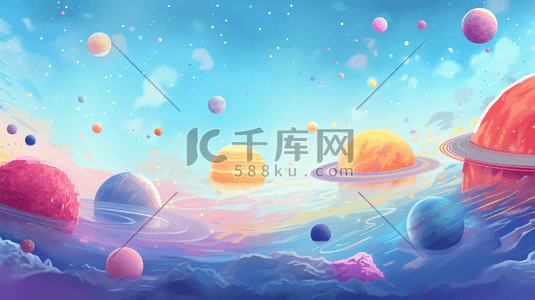 神秘颜色插画图片_彩色梦幻宇宙星球插画3