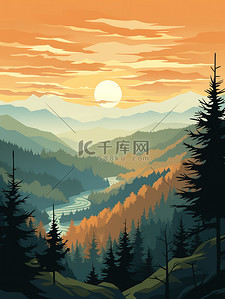 阳光明媚的天空插画图片_阳光明媚的秋天森林海报8