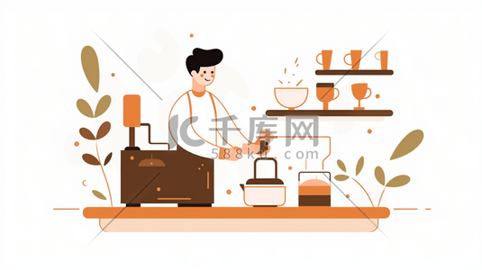咖啡咖啡机插画图片_扁平化冲咖啡的办公人士插画2