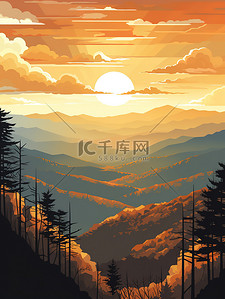 阳光明媚的天空插画图片_阳光明媚的秋天森林海报3