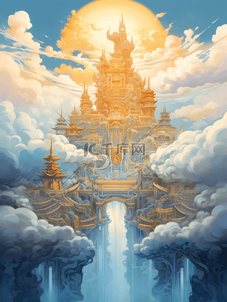 手绘仙界宫殿场景背景1