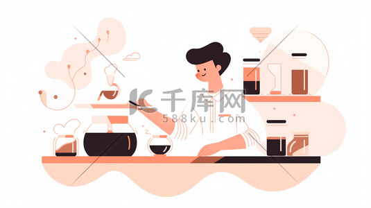 扁平化冲咖啡的办公人士插画4