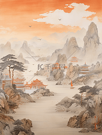秋季古典中国风山水插画6