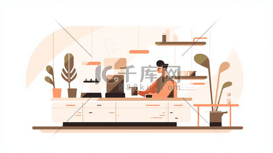 淘宝咖啡机插画图片_扁平化冲咖啡的办公人士插画1