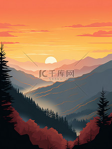 阳光明媚的天空插画图片_阳光明媚的秋天森林海报6