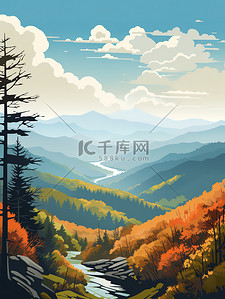 阳光明媚的天空插画图片_阳光明媚的秋天森林海报10