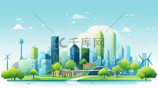 logo环保插画图片_绿色环保清新城市摩天大楼插画13