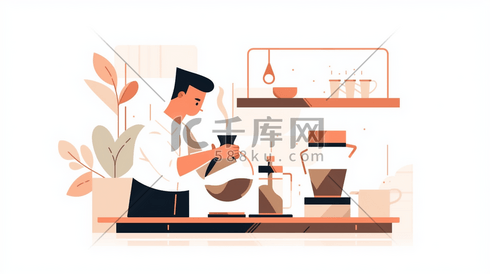 扁平化冲咖啡的办公人士插画34